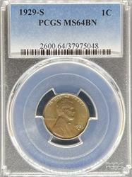 1929-S Lincoln Cent MS64BN PCGS