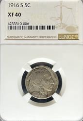 1916-S Buffalo Nickel XF40 NGC