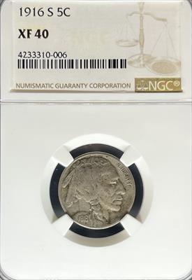 1916-S Buffalo Nickel XF40 NGC