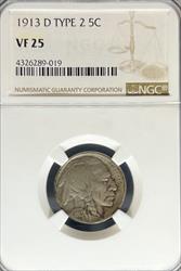 1913-D T2 Buffalo Nickel VF25 NGC