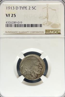 1913-D T2 Buffalo Nickel VF25 NGC