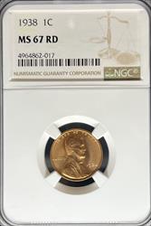 1938 Lincoln Cent MS67RD NGC