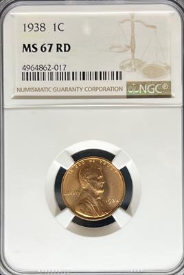 1938 Lincoln Cent MS67RD NGC