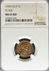 1938-S/S/S Lincoln Cent MS65RD NGC