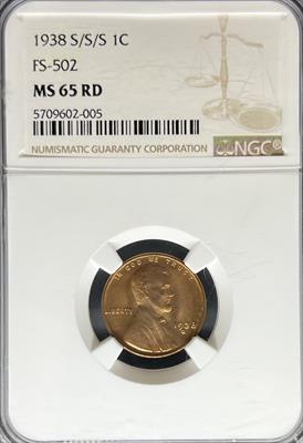 1938-S/S/S Lincoln Cent MS65RD NGC