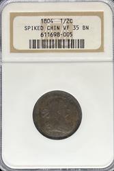 1804 Half Cent VF35BN NGC Spiked Chin
