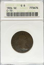 1804 Half Cent G6 ANACS Plain 4 No Stems