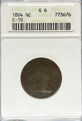 1804 Half Cent G6 ANACS Plain 4 No Stems