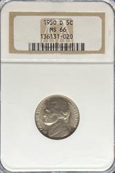 1950-D Jefferson Nickel MS66 NGC