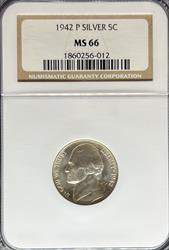 1942 Silver Jefferson Nickel MS66 NGC
