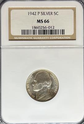 1942 Silver Jefferson Nickel MS66 NGC