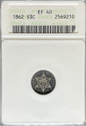 1862 Three Cent Silver EF40 ANACS