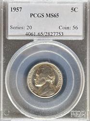 1957 Jefferson Nickel MS65 PCGS OGH