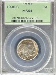 1936-S Buffalo Nickel MS64 PCGS OGH