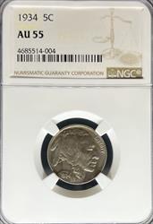 1934 Buffalo Nickel AU55 NGC