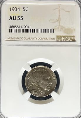 1934 Buffalo Nickel AU55 NGC
