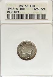 1916-S Mercury Dime MS62FB ANACS
