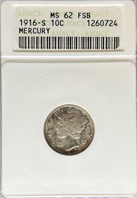 1916-S Mercury Dime MS62FB ANACS