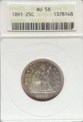 1891 Liberty Seated Quarter AU58 ANACS
