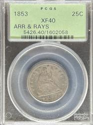 1853 Capped Bust Quarter XF40 PCGS OGH Arrows & Rays