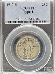1917-S T2 Standing Liberty Quarter F15 PCGS