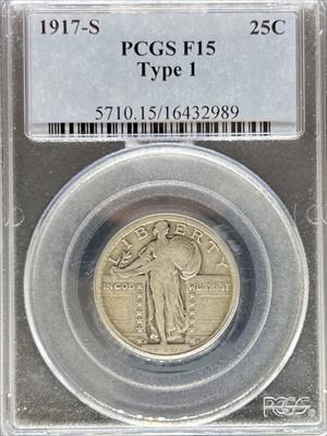 1917-S T2 Standing Liberty Quarter F15 PCGS