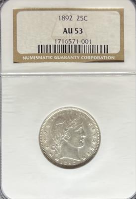 1892-S Barber Quarter AU53 NGC