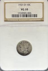 1921-D Mercury Dime VG10 NGC
