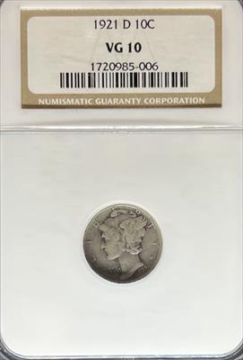 1921-D Mercury Dime VG10 NGC