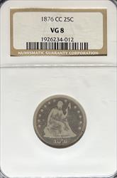 1876-CC Liberty Seated Quarter VG8 NGC