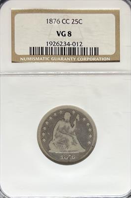 1876-CC Liberty Seated Quarter VG8 NGC