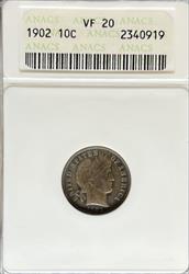 1902 Barber Dime VF20 ANACS