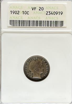 1902 Barber Dime VF20 ANACS