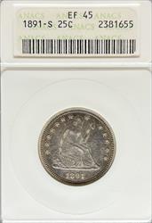 1891-S Liberty Seated Quarter EF45 ANACS