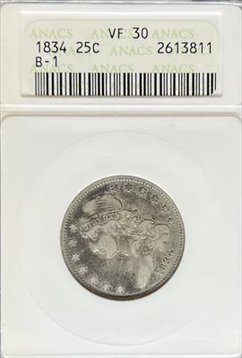 1834  Capped Bust Quarter VF30 ANACS