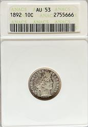 1892 Barber Dime AU53 ANACS