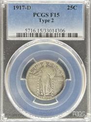 1917-D T2 Standing Liberty Quarter F15 PCGS