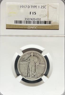 1917-D T1 Standing Liberty Quarter F15 NGC
