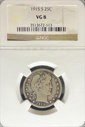 1915-S Barber Quarter VG8 NGC