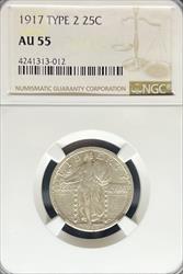 1917 T2 Standing Liberty Quarter AU55 NGC
