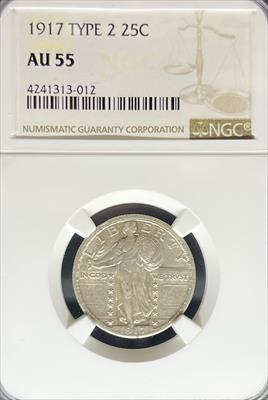 1917 T2 Standing Liberty Quarter AU55 NGC