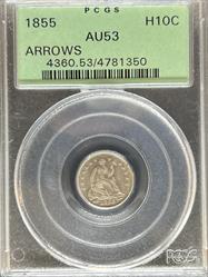 1855 Liberty Seated Half Dime AU53 PCGS OGH Arrows