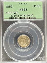 1853 Liberty Seated Half Dime MS63 PCGS OGH Arrows