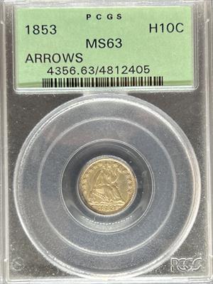 1853 Liberty Seated Half Dime MS63 PCGS OGH Arrows