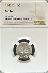 1943-D Mercury Dime MS67 NGC