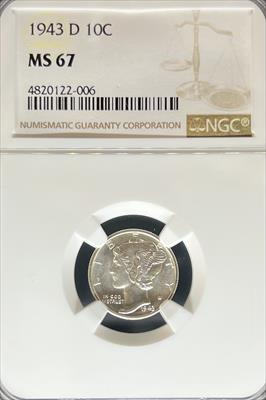 1943-D Mercury Dime MS67 NGC