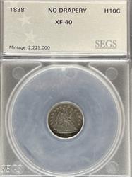 1838 Liberty Seated Half Dime XF40 SEGS No Drapery