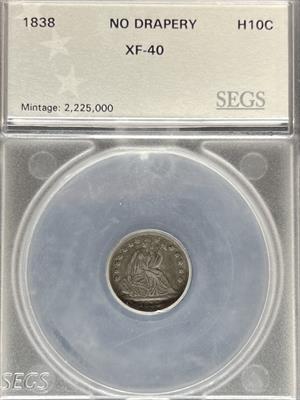 1838 Liberty Seated Half Dime XF40 SEGS No Drapery