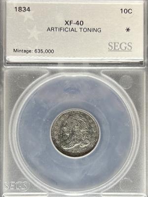 1834 Capped Bust Dime XF40 SEGS