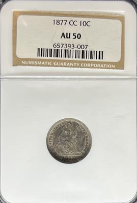 1877-CC Liberty Seated Dime AU50 NGC